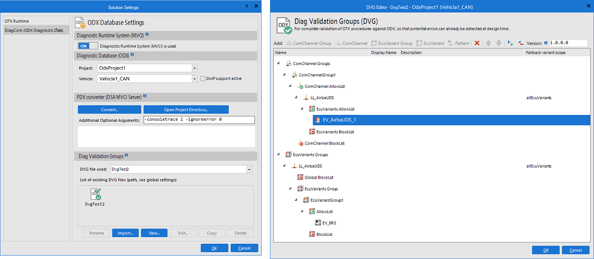 Solution Settings and DVG Editor