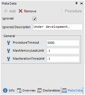 Meta Data window allows to edit the meta-data of the OTX Documents, Procedures and Nodes