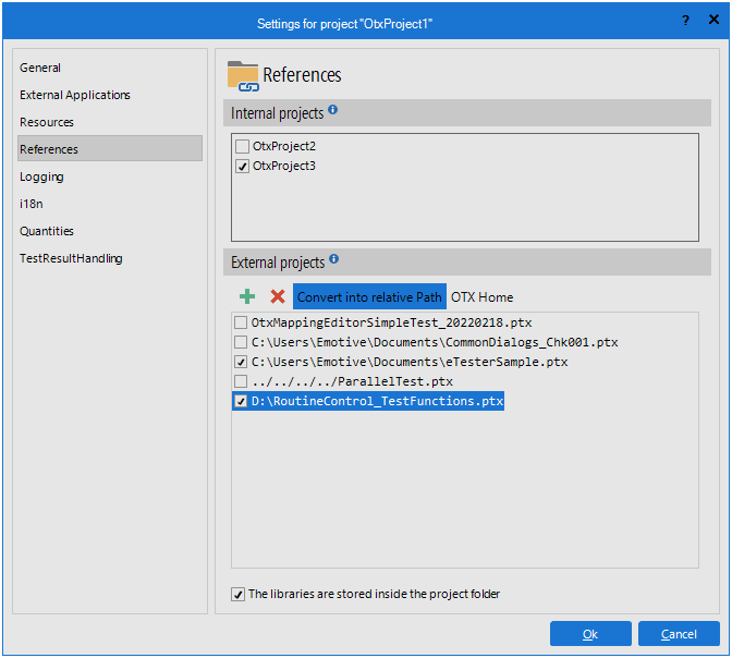 The Project References page allows for managing project references