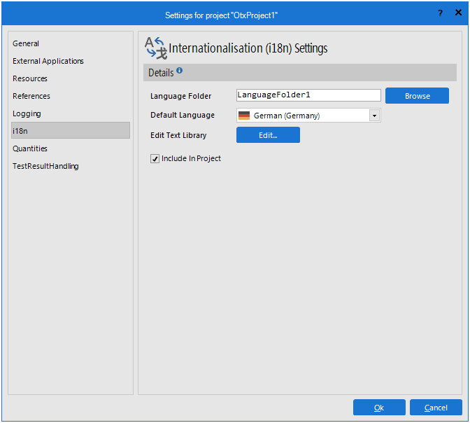 The i18n page allows for configuring the Text Blocks Library for the i18n extension
