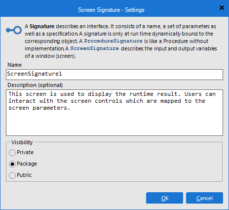 The Signature - Settings dialog box allows for viewing and configuring the properties of a signature