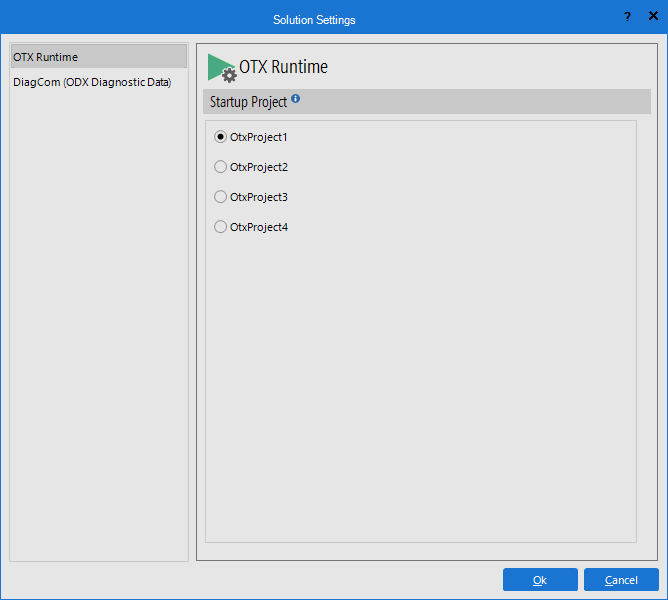The Solution Settings allows users to set the Startup Project for the solution