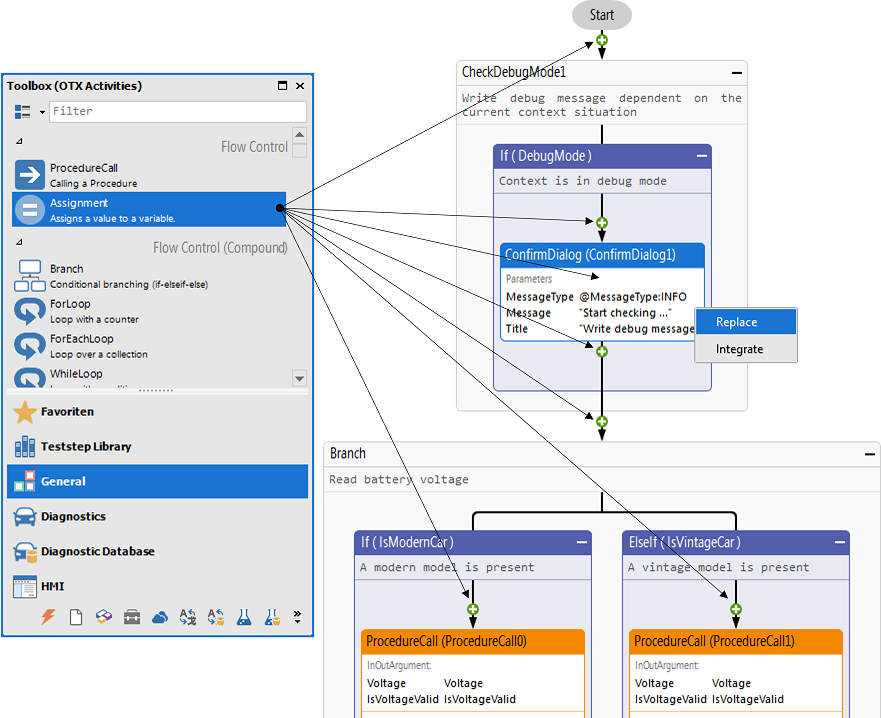 Insert an Assignment activity from the Toolbox to the Workflow Designer using drag-and-drop